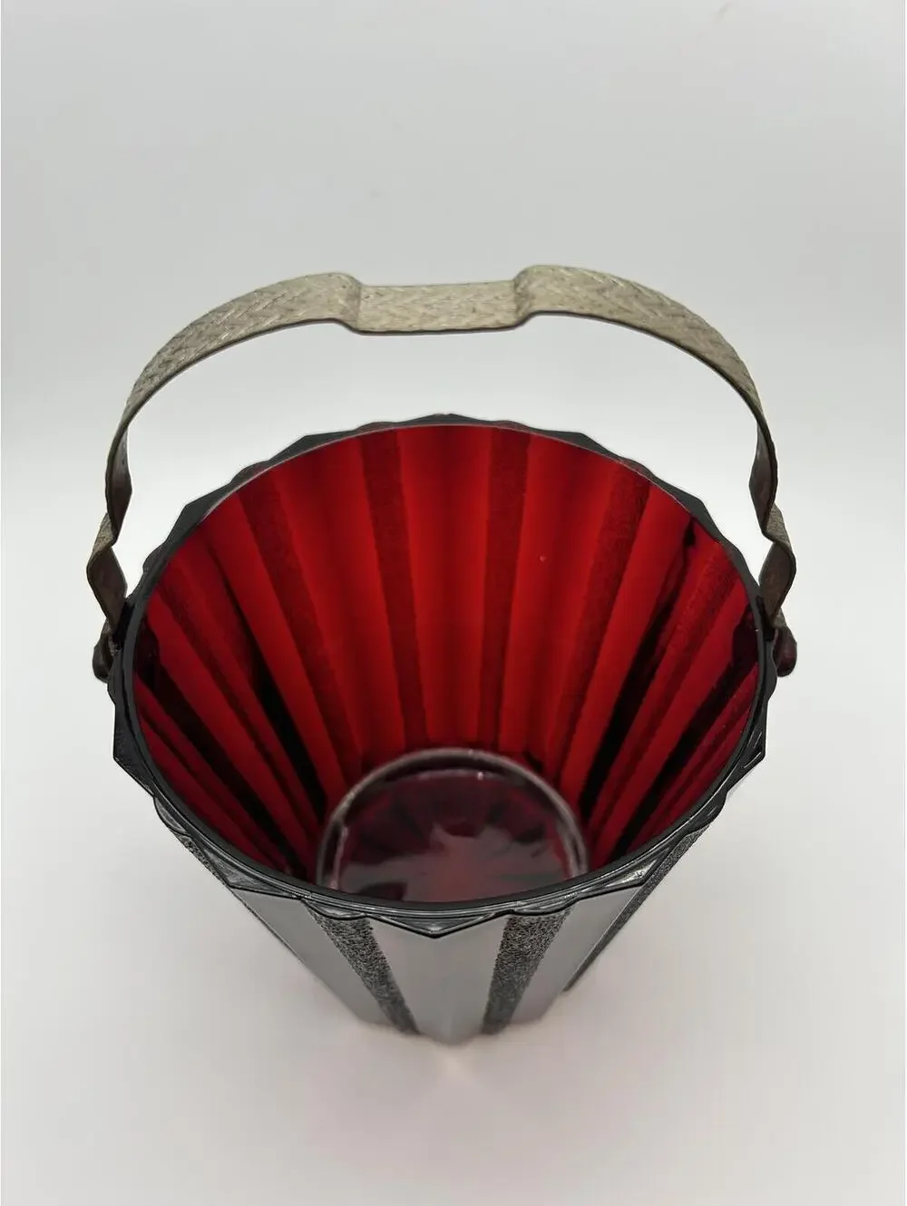 Vintage Ruby Red Glass Ice Bucket- metal Handle